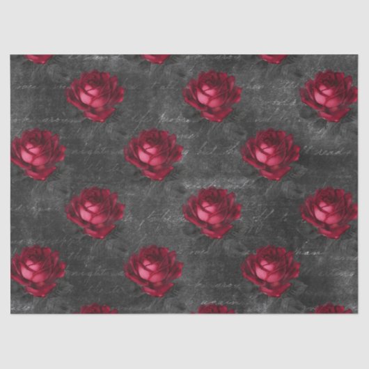 Rote Rosen und Schreiben über das "Gray Decoupage" Seidenpapier (Vorderseite)