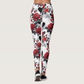 Rote Rosen und schwarze Herzen romantisches Muster Leggings (Rückseite)