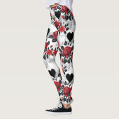 Rote Rosen und schwarze Herzen romantisches Muster Leggings (Links)
