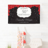 Rote Rosen und silberne Glitzern 50. Geburtstagsba Banner (Insitu)