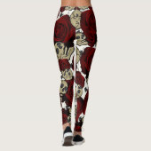 Rote Rosen und Skulls Schwarze Flora Gothisch Weiß Leggings (Rückseite)