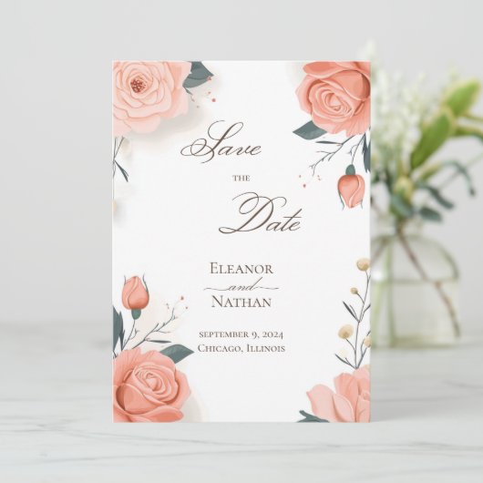 Rote Rosen und Sommer Save the Date Einladung (Stehend Vorderseite)