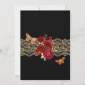 Rote Rosen und Spitzen Glamour Butterfly Quinceañe Einladung (Rückseite)