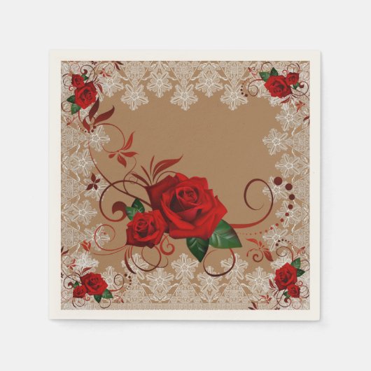 Rote Rosen und Spitzen - Zollpapiere Napkins Serviette (Vorderseite)