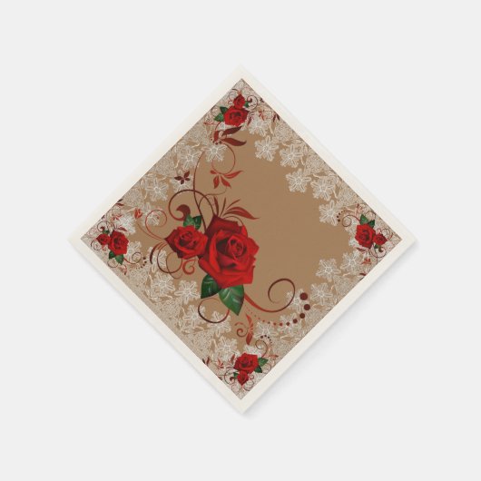 Rote Rosen und Spitzen - Zollpapiere Napkins Serviette (Ecke)