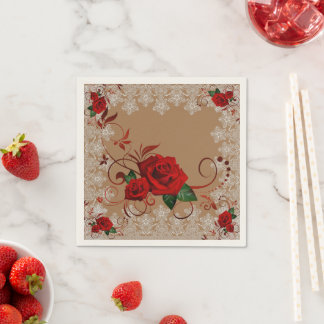 Rote Rosen und Spitzen - Zollpapiere Napkins Serviette