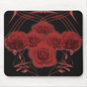 Rote Rosen und Stammesmuster - Mousepad