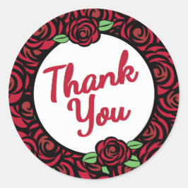 Rote Rosen und Streifen, vielen Dank Runder Aufkleber