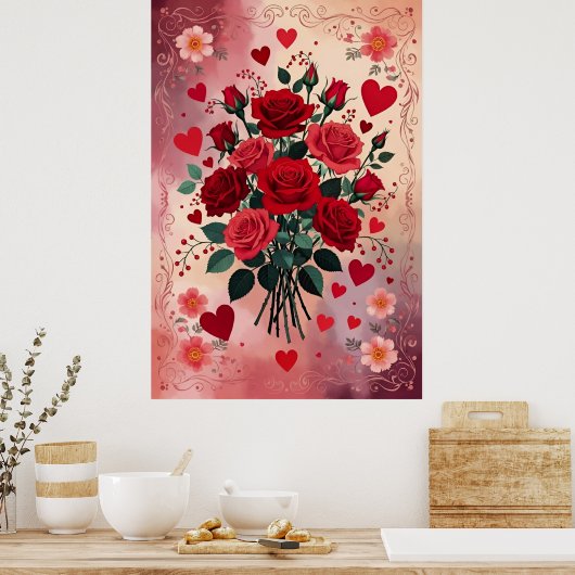 Rote Rosen, Valentinstag, Poster (Küche)