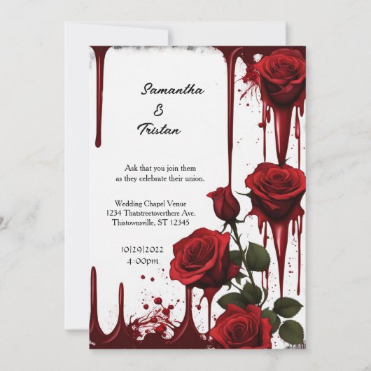 Rote Rosen Vampire Goth Wedding Einladung (Vorderseite)
