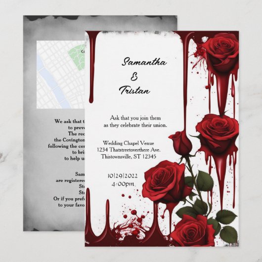 Rote Rosen Vampire Goth Wedding Einladung (Vorne/Hinten)