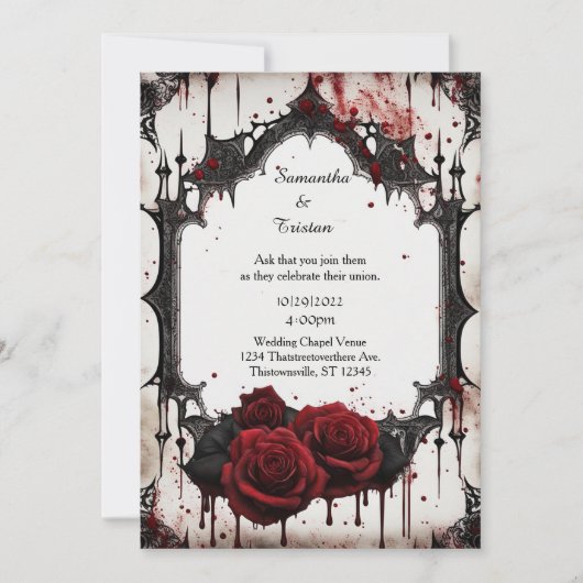 Rote Rosen Vampire Goth Wedding Einladung (Vorderseite)