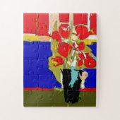 Rote Rosen Vase Art Deco Puzzle (Vertikal)