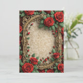 Rote Rosen Verzierte Rahmenhochzeit Einladung (Stehend Vorderseite)