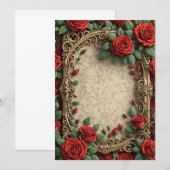 Rote Rosen Verzierte Rahmenhochzeit Einladung (Vorne/Hinten)