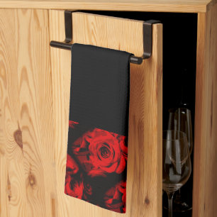 Rote Rosen-Verzierung auf schwarzem Handtuch oder 