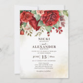 Rote Rosen Vintag Botanisches Foto Hochzeit Einladung (Vorderseite)