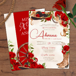 Rote Rosen Vintag Charro Western Quinceanera Einladung
