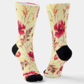 Rote Rosen Vintage Blütensocken im Gold-Stil Socken (Gewinkelt)