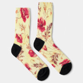Rote Rosen Vintage Blütensocken im Gold-Stil Socken (Rechts)