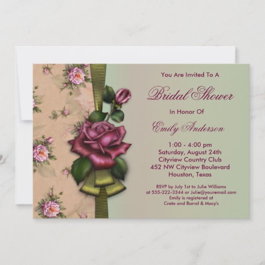 Rote Rosen Vintage Brautdusche Einladungen (Vorderseite)