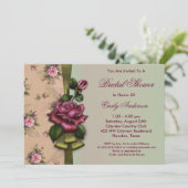 Rote Rosen Vintage Brautdusche Einladungen (Stehend Vorderseite)