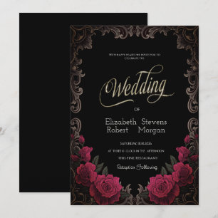 Rote Rosen Vintage-Rahmen Gothic-Hochzeit Einladung