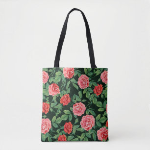 Rote Rosen Vintage Schwarz Muster Tasche