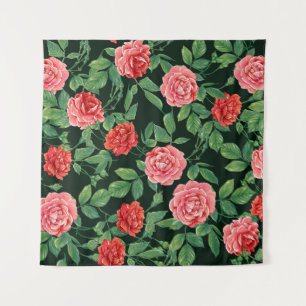Rote Rosen Vintage Schwarz Muster Wandteppich
