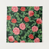 Rote Rosen Vintages Schwarzes Muster Wandteppich (Vorderseite (Horizontal))