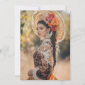 Rote Rosen Wagen Rad Elegant Charro Quinceañera Einladung (Rückseite)