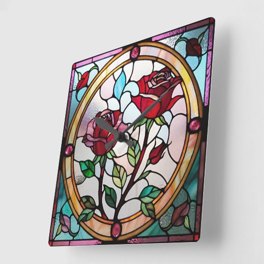 Rote Rosen Wall Clock, 27,3 cm quadratisch Acryl Quadratische Wanduhr (Winkel)
