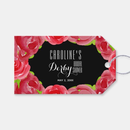 Rote Rosen Wasserfarbe Derby Brautparty Geschenkanhänger (Vorderseite (Horizontal))
