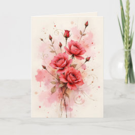 Rote Rosen Wasserfarbe Jubiläum Valentinstag Karte