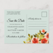 Rote Rosen Wasserfarben Botanisch Save the Date Ankündigungspostkarte (Rückseite)