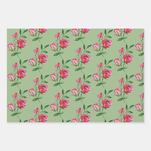 Rote Rosen Wasserfarben Handgemalt Geschenkpapier Set (Vorderseite 2)