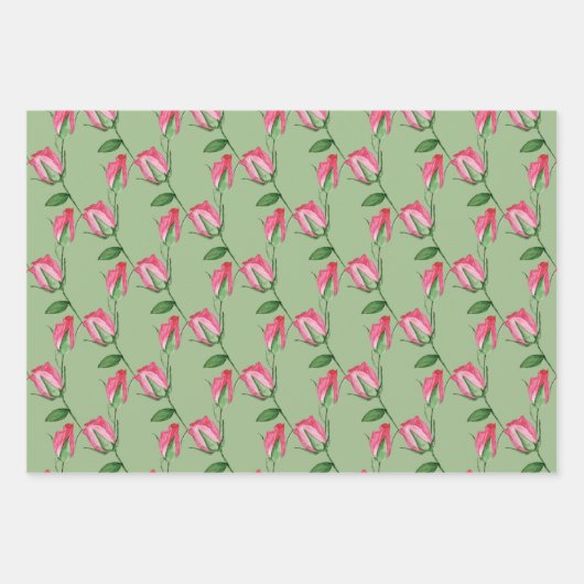 Rote Rosen Wasserfarben Handgemalt Geschenkpapier Set (Vorderseite)