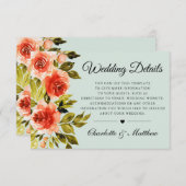 Rote Rosen Wasserfarbener Botanischer Hochzeitsdet Begleitkarte (Vorne/Hinten)