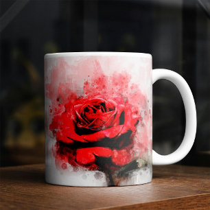 Rote Rosen-Wasserfarbenkunst auf weißem Hintergrun Kaffeetasse