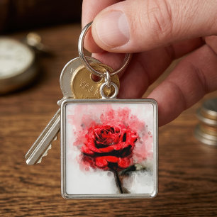 Rote Rosen-Wasserfarbenkunst auf weißem Hintergrun Schlüsselanhänger