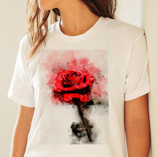 Rote Rosen-Wasserfarbenkunst auf weißem Hintergrun T-Shirt