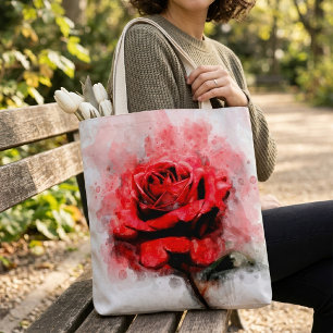 Rote Rosen-Wasserfarbenkunst auf weißem Hintergrun Tasche