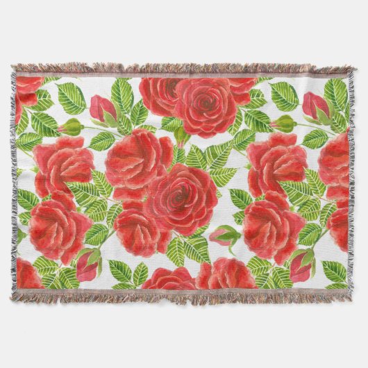 Rote Rosen Wasserfarbennahes Muster Decke (Vorderseite)
