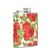 Rote Rosen Wasserfarbennahes Muster Flachmann (Rechts)