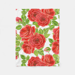 Rote Rosen Wasserfarbennahes Muster Fleecedecke