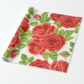 Rote Rosen Wasserfarbennahes Muster Geschenkpapier (Ungerollt)