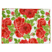 Rote Rosen Wasserfarbennahes Muster Große Geschenktüte (Rückseite)
