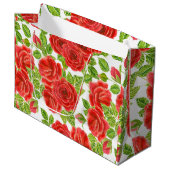 Rote Rosen Wasserfarbennahes Muster Große Geschenktüte (Vorderseite Schrägansicht)