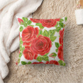 Rote Rosen Wasserfarbennahes Muster Kissen (Decke)