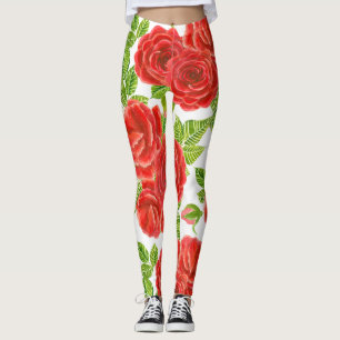 rote Rosen Wasserfarbennahes Muster Leggings